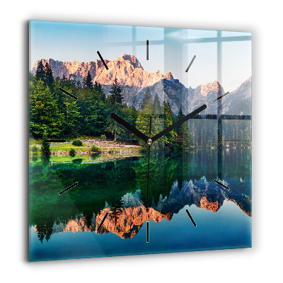 Pendule carrée en verre 60x60 cm Paysage de lac