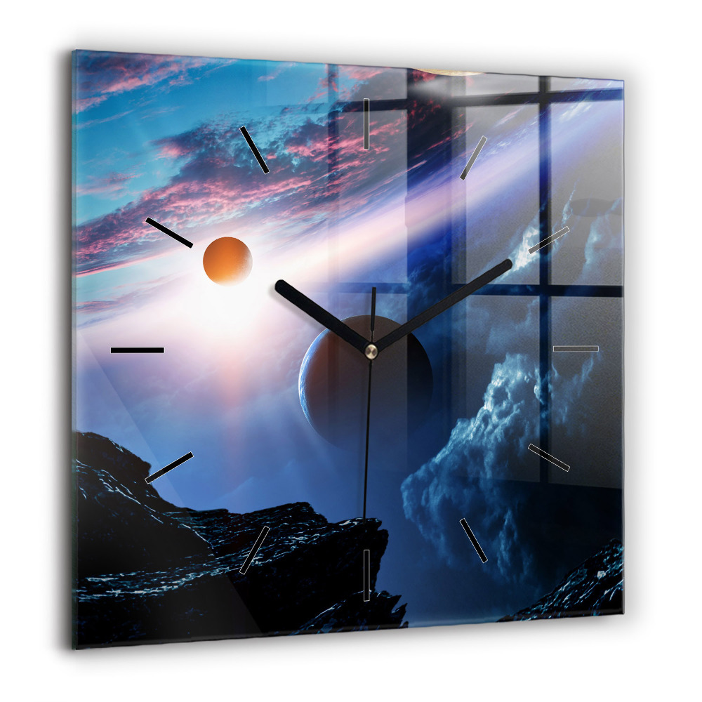 Horloge carrée en verre 60x60 cm Grande galaxie
