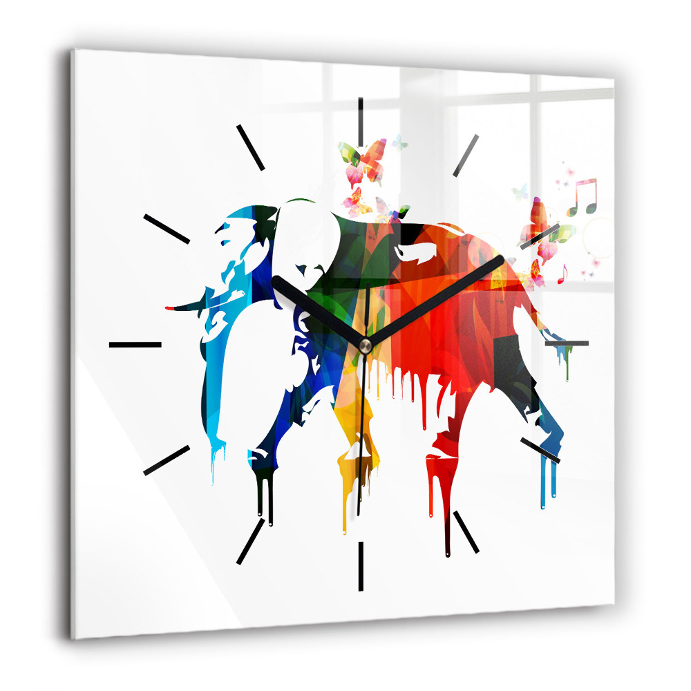 Pendule carrée en verre 60x60 cm Eléphant peint en couleur