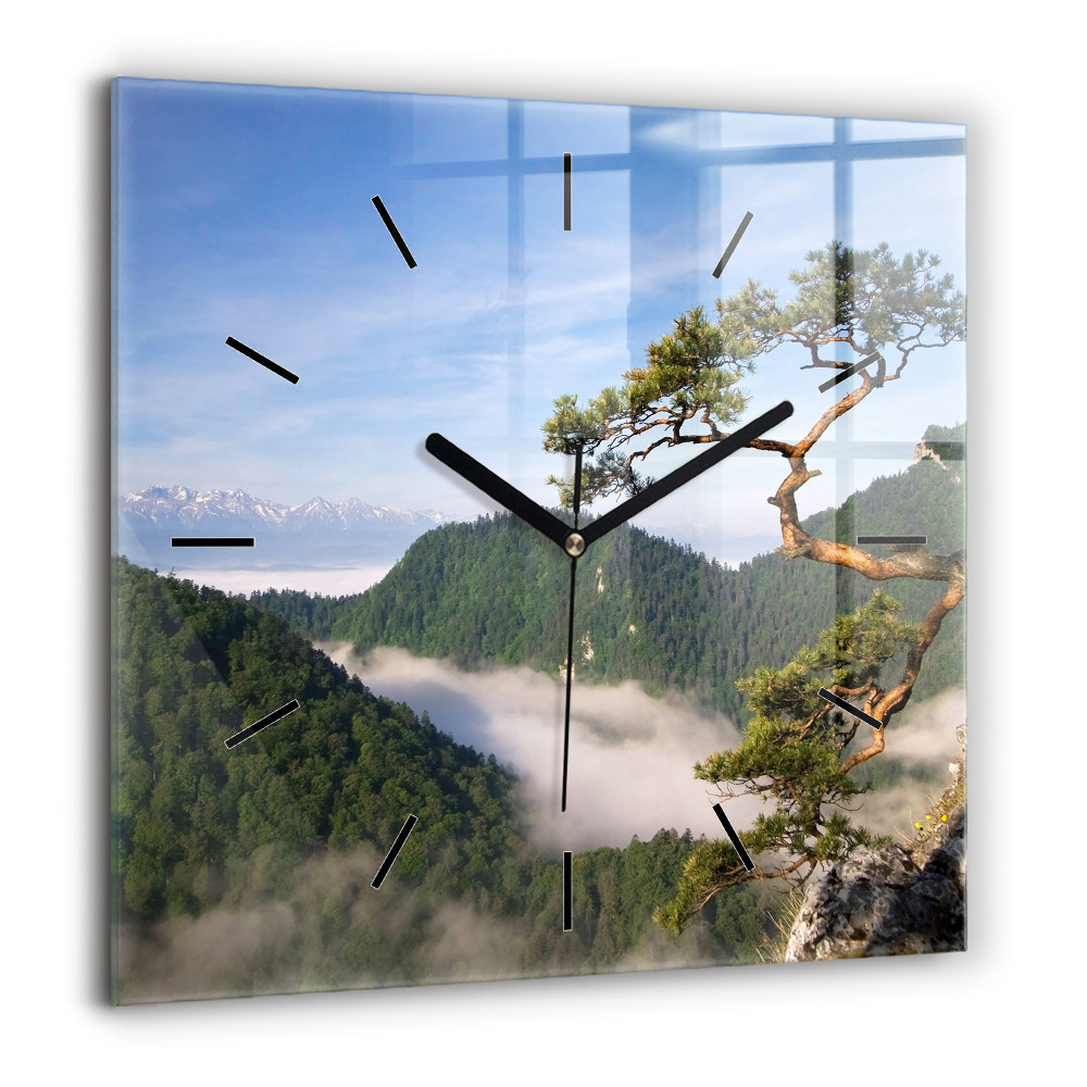 Pendule carrée en verre 60x60 cm Pic Sokolica dans les montagnes Pieniny