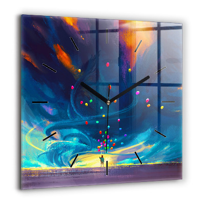 Pendule carrée en verre 60x60 cm Enfant et ballons