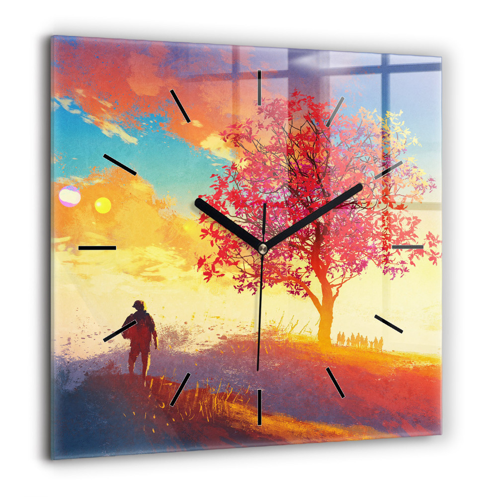 Horloge murale carrée 60x60 cm Paysage d'automne