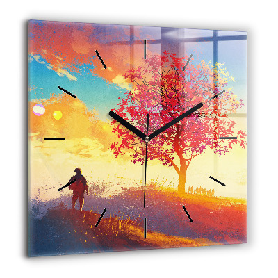 Horloge murale carrée 60x60 cm Paysage d'automne