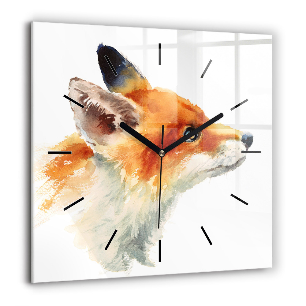 Horloge carrée en verre 60x60 cm Aquarelle jeune renard