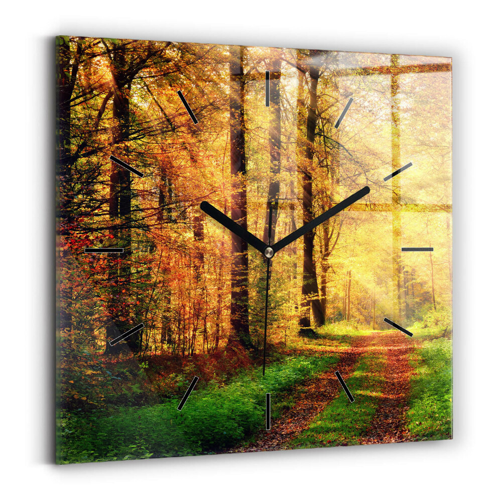 Horloge murale carrée 60x60 cm Paysage forestier d'automne