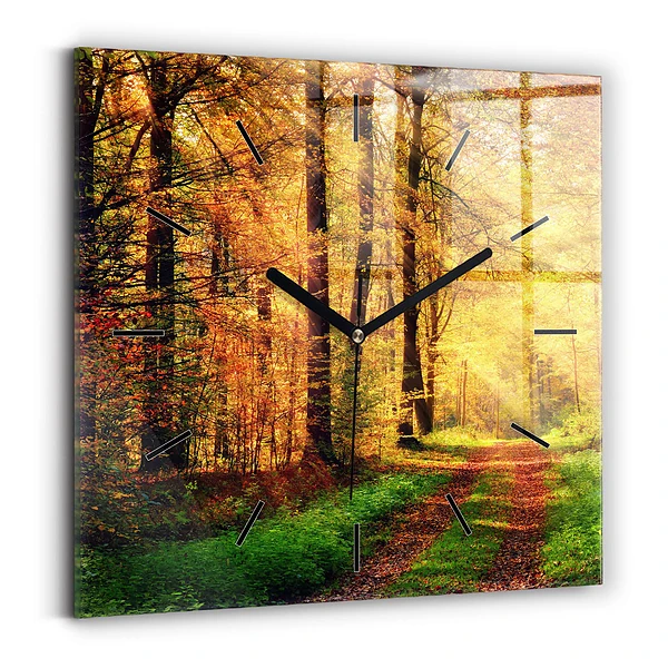 Horloge murale carrée 60x60 cm Paysage forestier d'automne