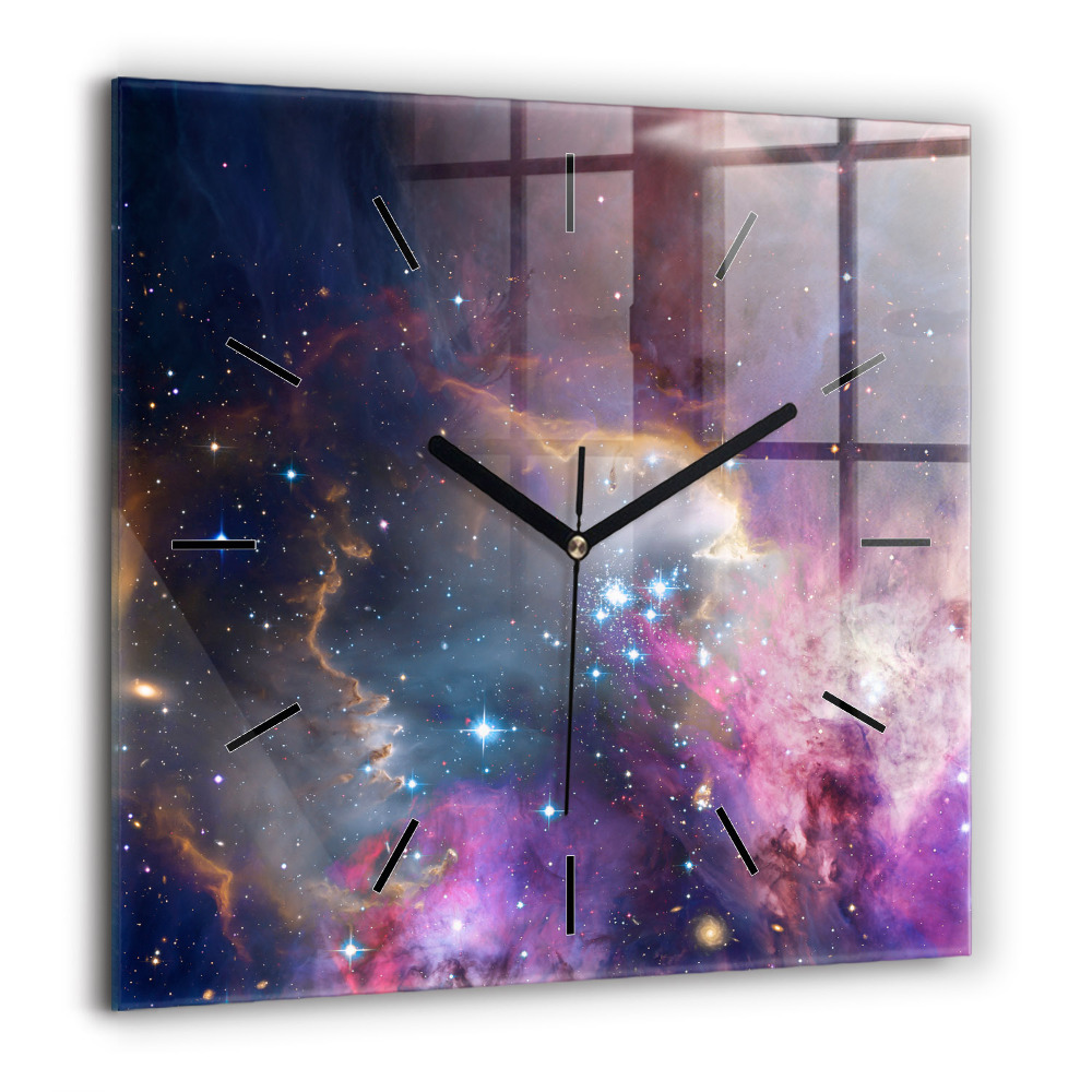 Pendule carrée en verre 60x60 cm Galaxie et étoiles
