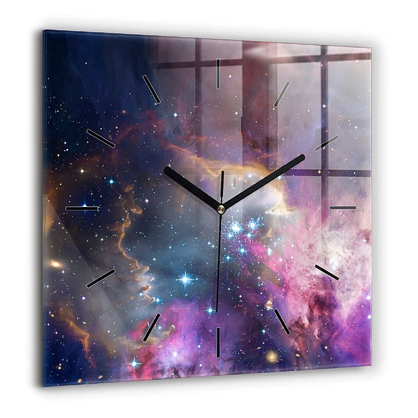 Pendule carrée en verre 60x60 cm Galaxie et étoiles