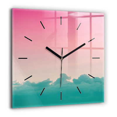 Horloge carrée en verre 60x60 cm Dégradé de ciel et de montagne