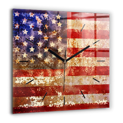 Horloge carrée en verre 60x60 cm Drapeau américain en style vintage