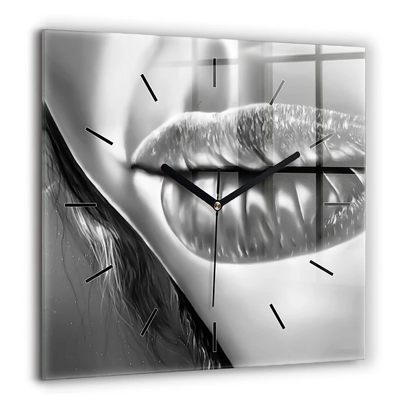 Pendule carrée en verre 60x60 cm Bouche d'une femme