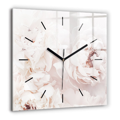 Horloge carrée en verre 60x60 cm Fleurs de pivoine