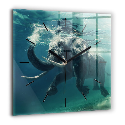 Pendule carrée en verre 60x60 cm Éléphant flottant dans l'océan