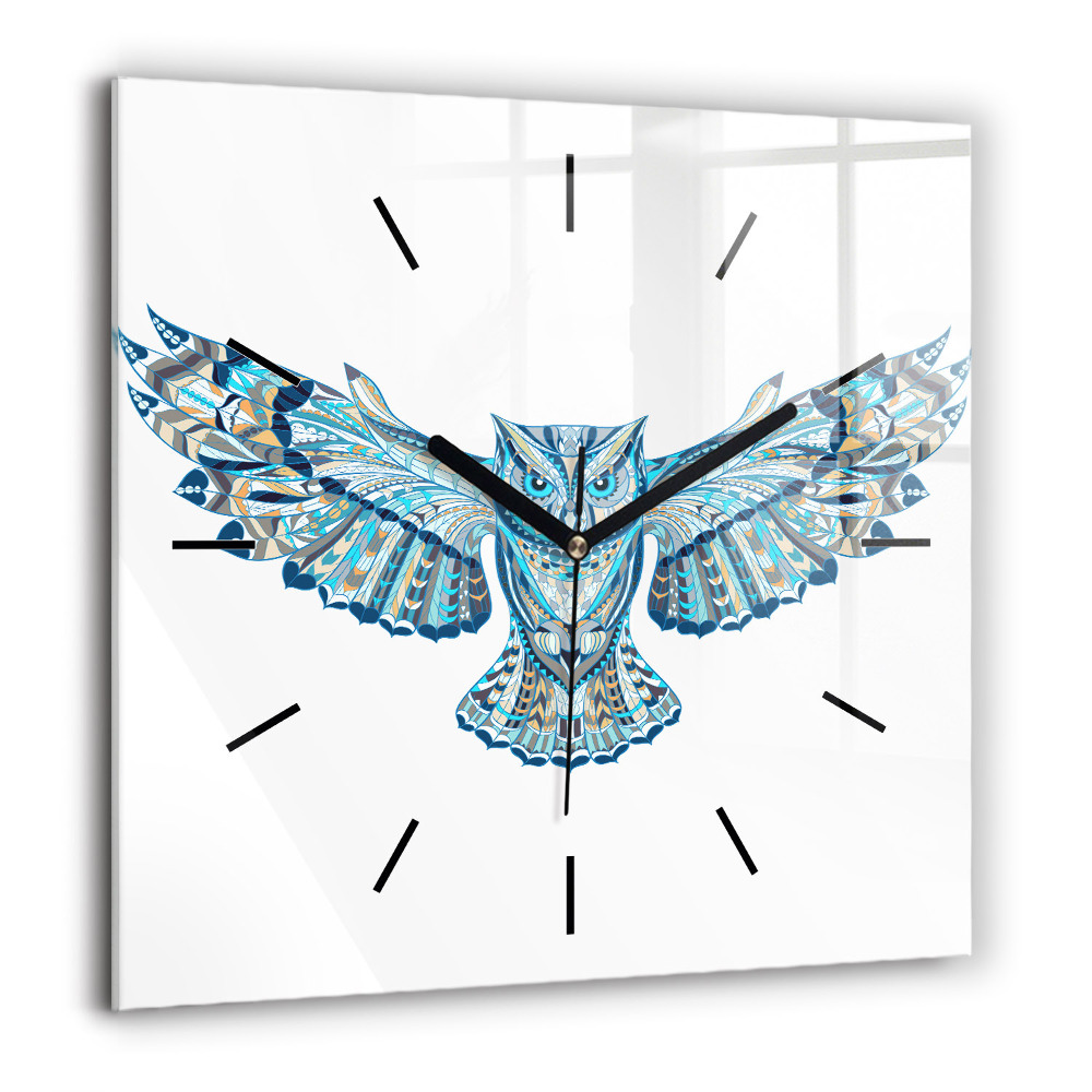 Pendule carrée en verre 60x60 cm Hibou en vol