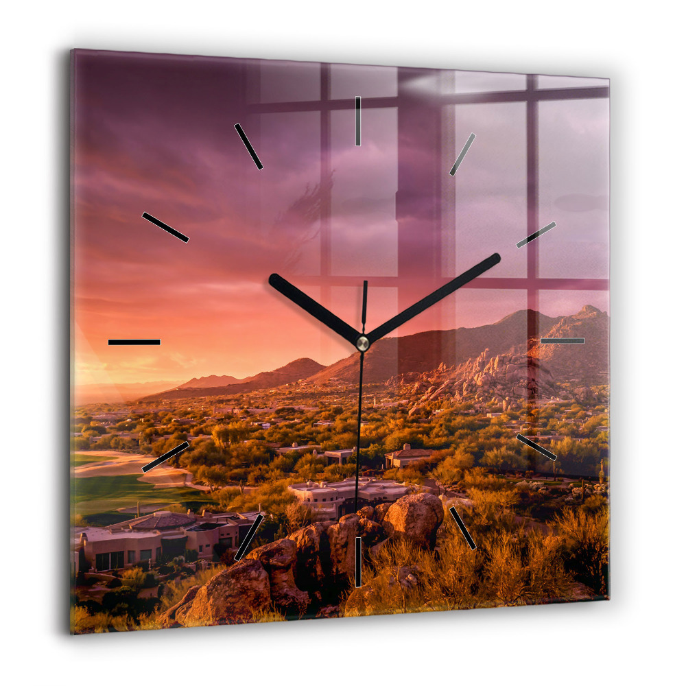 Pendule carrée en verre 60x60 cm Coucher de soleil à North Scottsdale
