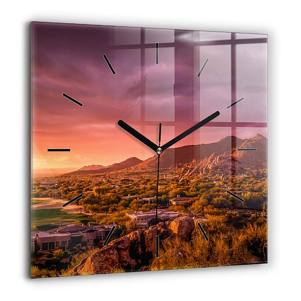 Pendule carrée en verre 60x60 cm Coucher de soleil à North Scottsdale