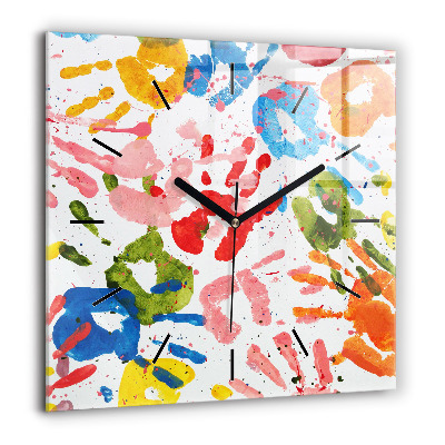 Horloge murale carrée 60x60 cm Empreintes de mains d'enfants