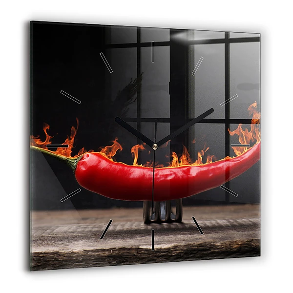Horloge carrée en verre 60x60 cm Pepperoni au poivre