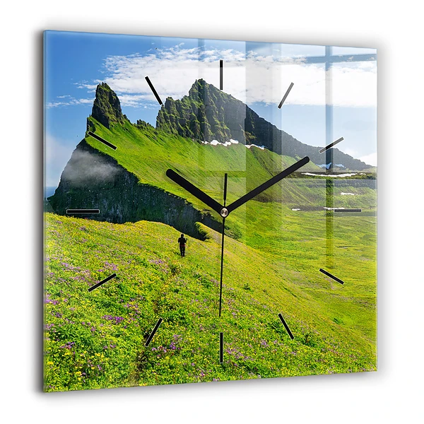 Pendule carrée en verre 60x60 cm Réserve naturelle de Hornstrandir, Islande