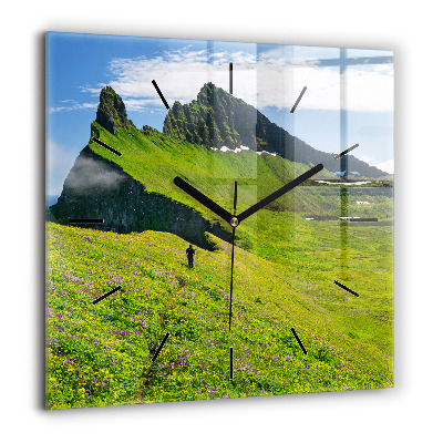 Pendule carrée en verre 60x60 cm Réserve naturelle de Hornstrandir, Islande