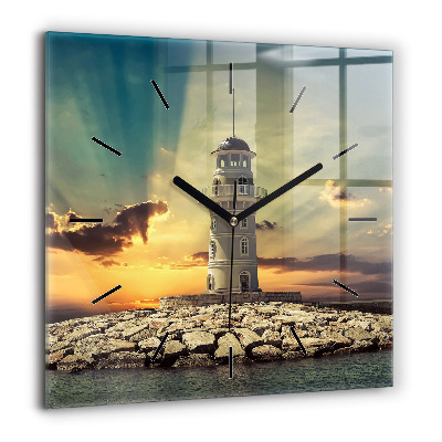 Horloge murale carrée 60x60 cm Phare sur l'eau