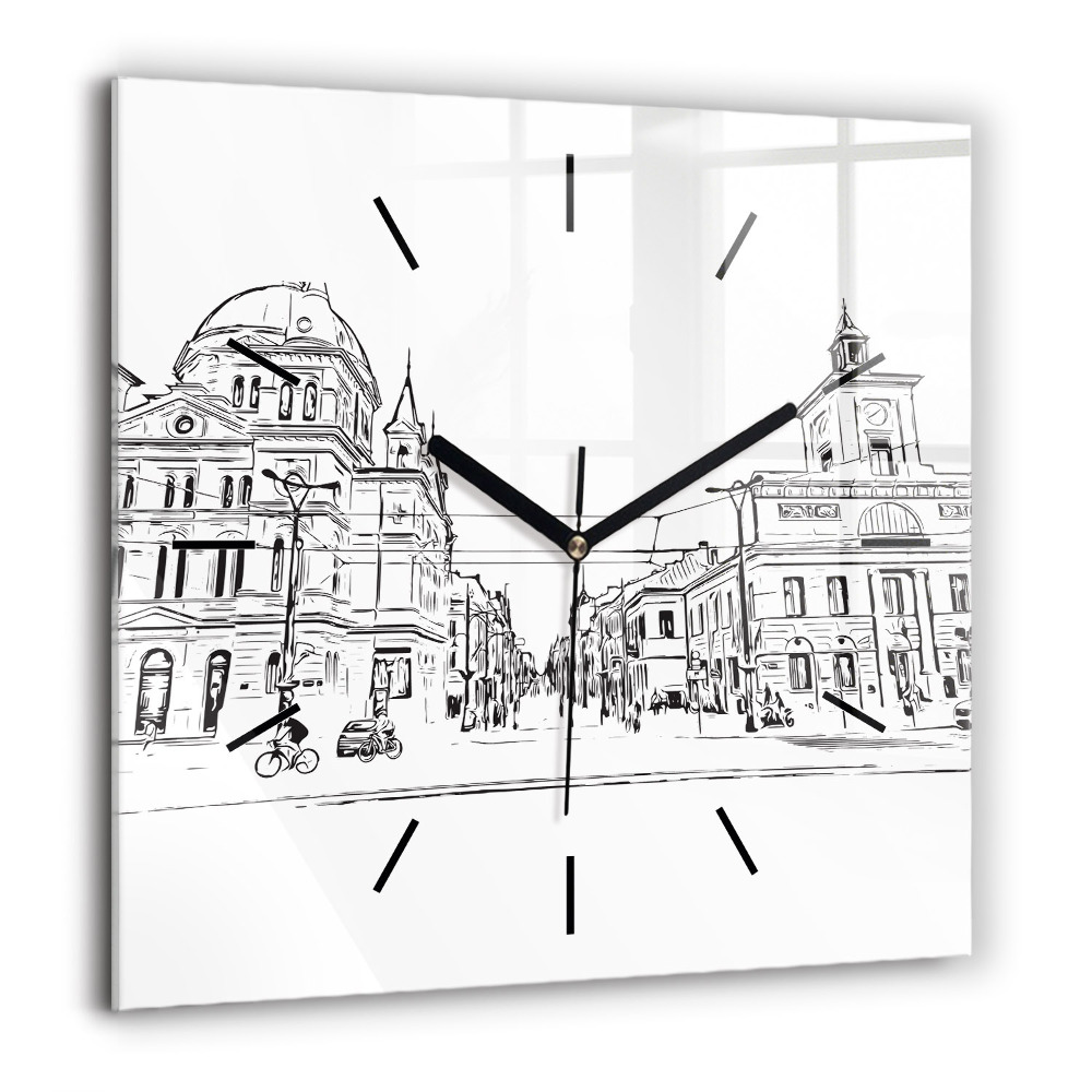 Pendule carrée en verre 60x60 cm Illustration de la ville de Poznan
