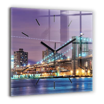 Horloge carrée en verre 60x60 cm Pont de Brooklyn et East River