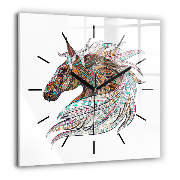 Pendule carrée en verre 60x60 cm Illustration d'un cheval