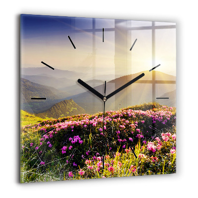 Horloge murale carrée 60x60 cm Paysage de montagne