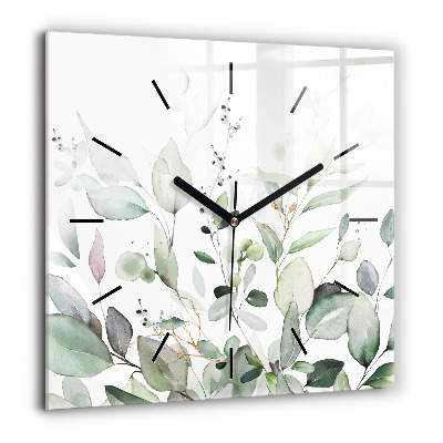 Horloge murale carrée 60x60 cm Feuilles de plantes
