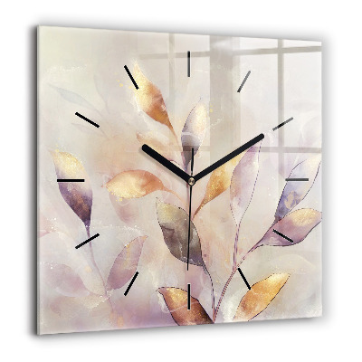Horloge murale carrée 60x60 cm Feuilles abstraites boho