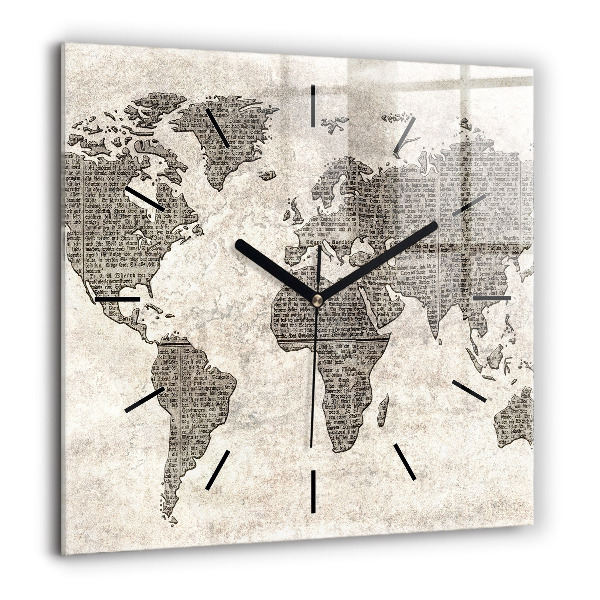 Horloge murale carrée 60x60 cm Journal de la carte du monde