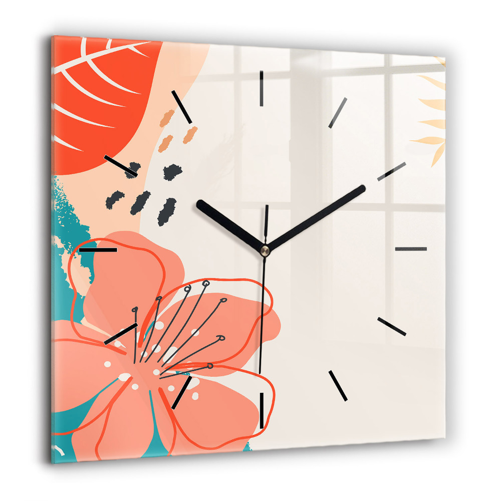 Horloge carrée en verre 60x60 cm Plantes hawaïennes