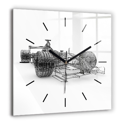 Horloge carrée en verre 60x60 cm Structure d'une voiture de F1