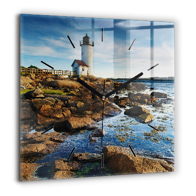 Pendule carrée en verre 60x60 cm Phare d'Annisquam