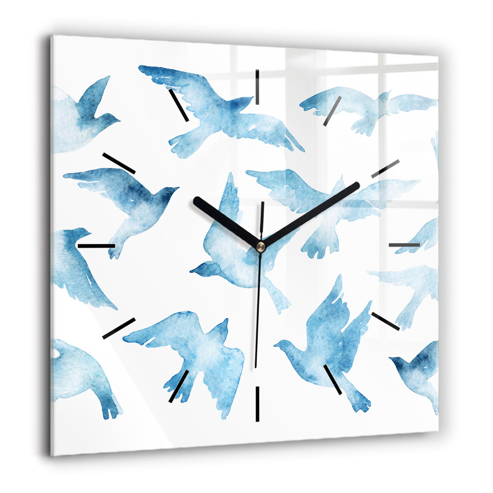 Horloge carrée en verre 60x60 cm Oiseaux bleus en vol