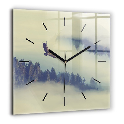 Horloge murale carrée 60x60 cm Aigle de la forêt brumeuse