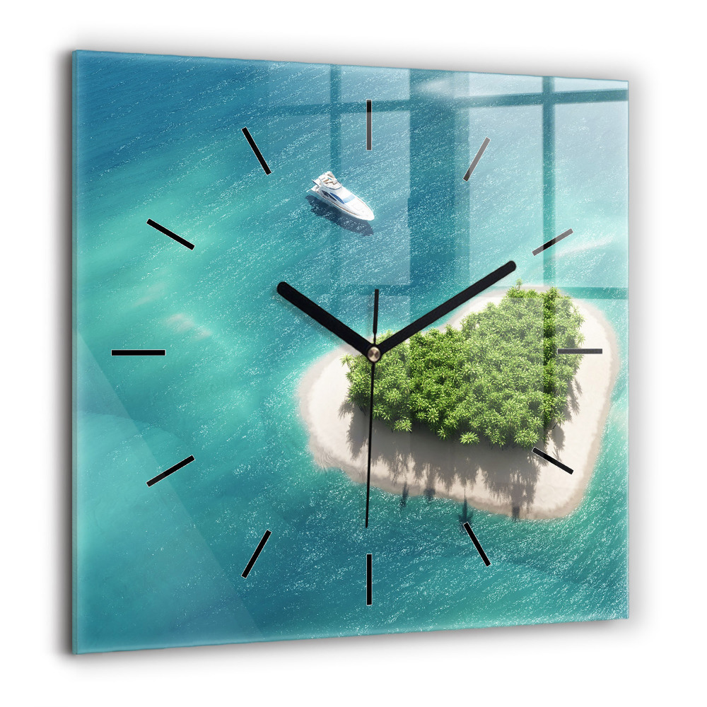Horloge carrée en verre 60x60 cm Île du cœur