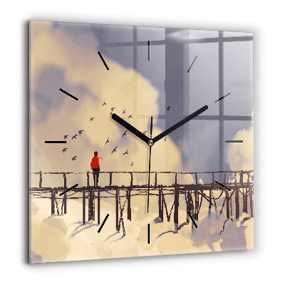 Horloge murale carrée 60x60 cm Homme sur un vieux pont