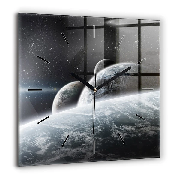 Pendule carrée en verre 60x60 cm Cosmos et planètes