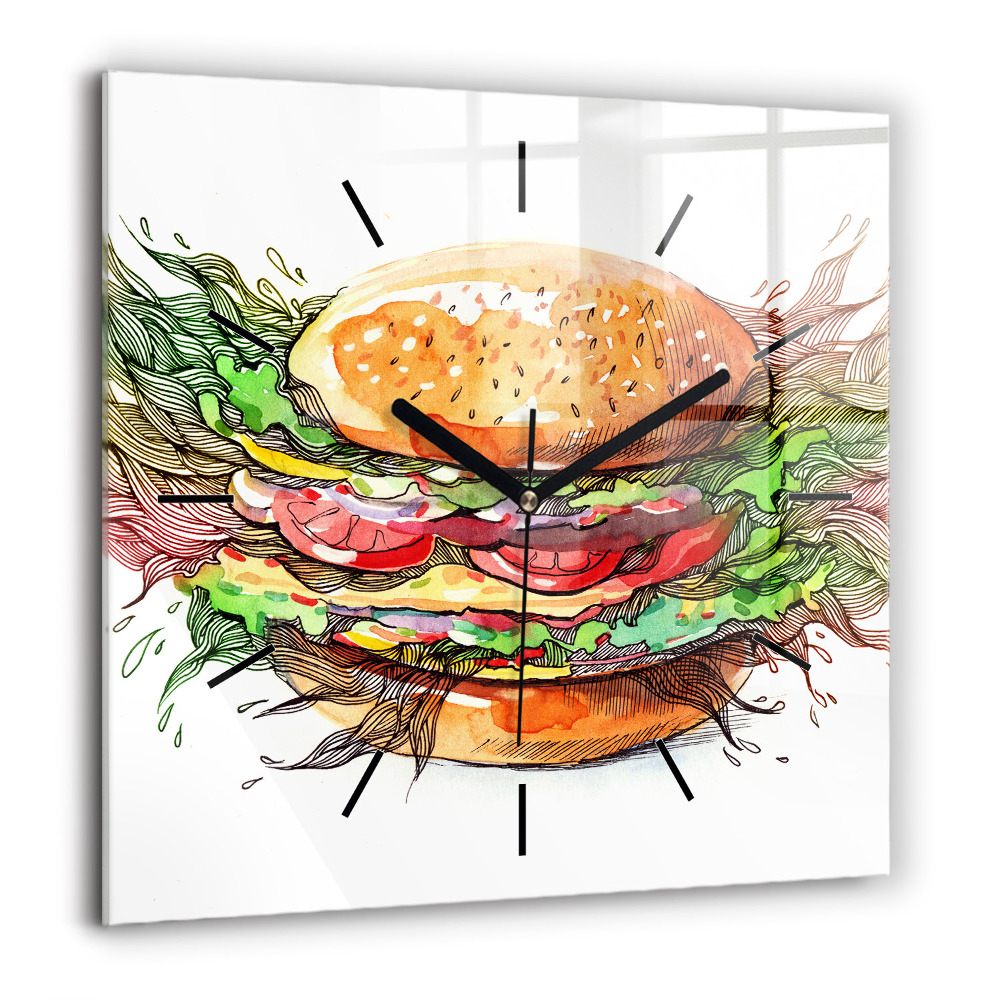 Horloge murale carrée 60x60 cm Hamburger au fromage XXL