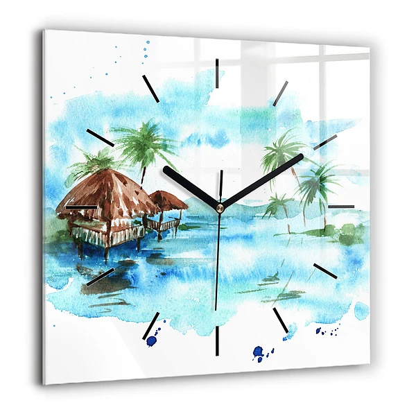 Horloge carrée en verre 60x60 cm Image île déserte