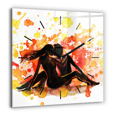 Pendule carrée en verre 60x60 cm Amour et couple amoureux