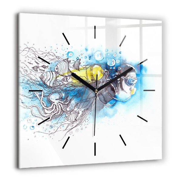 Horloge carrée en verre 60x60 cm Vie sous-marine de poissons