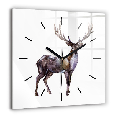 Pendule carrée en verre 60x60 cm Cerf roi de la forêt