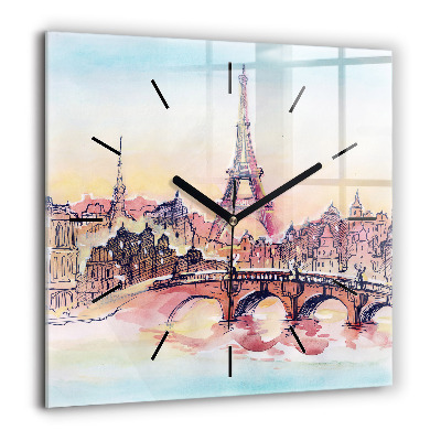 Horloge carrée en verre 60x60 cm Paysage peint de Paris