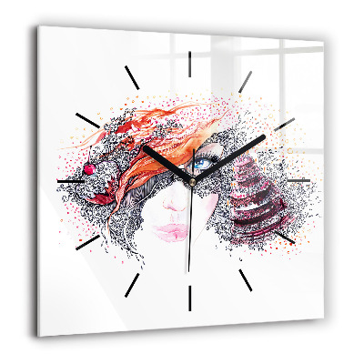 Horloge murale carrée 60x60 cm Femme douce avec un gâteau