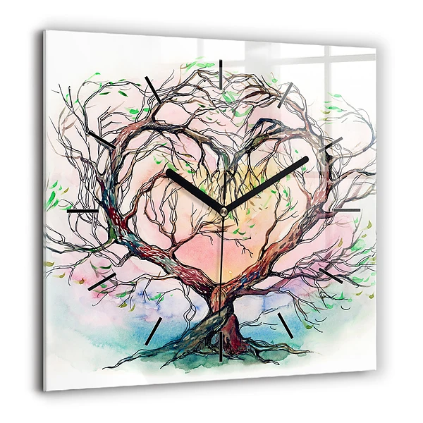Horloge murale carrée 60x60 cm Cœur d'arbre de la nature