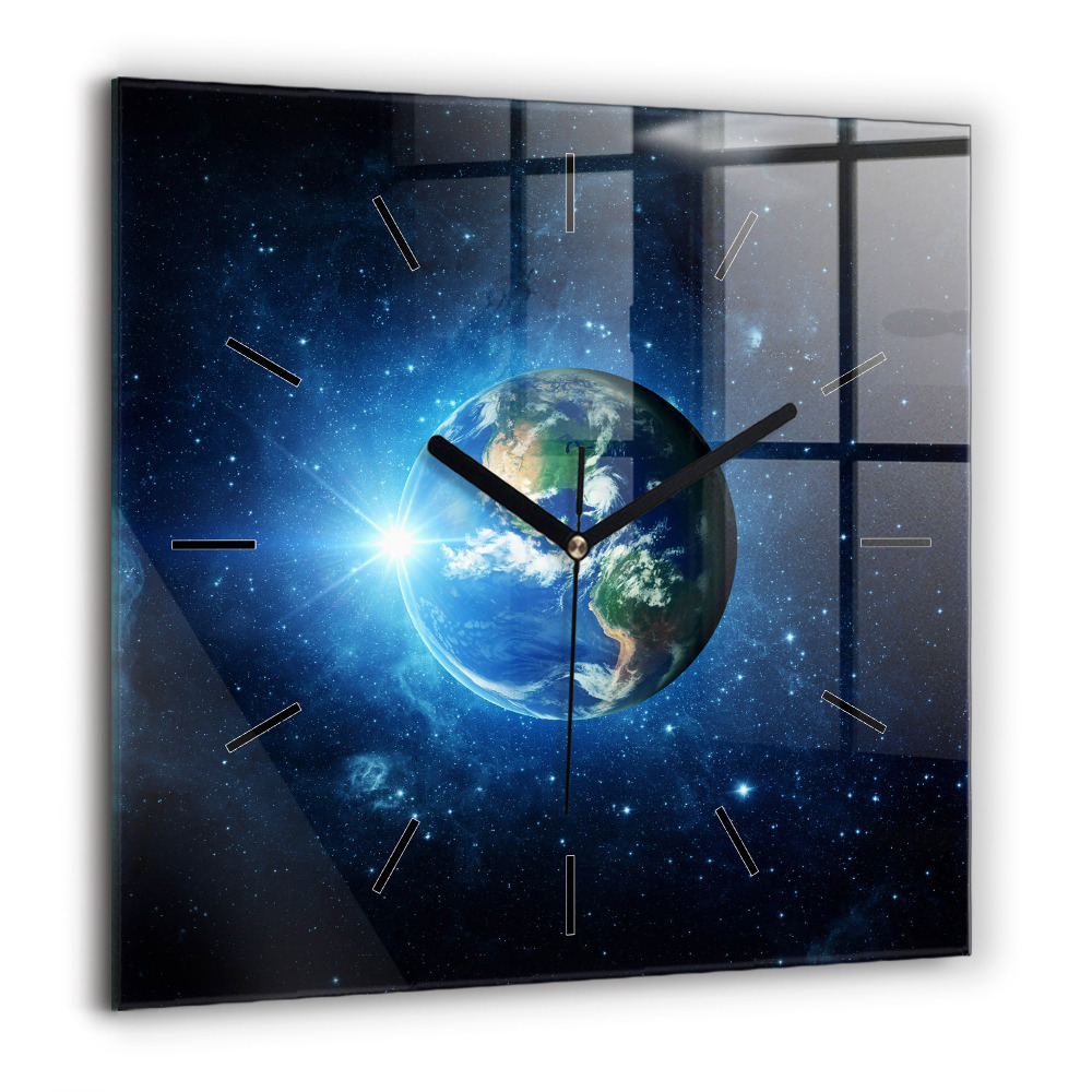 Horloge carrée en verre 60x60 cm Terre et galaxie - NASA
