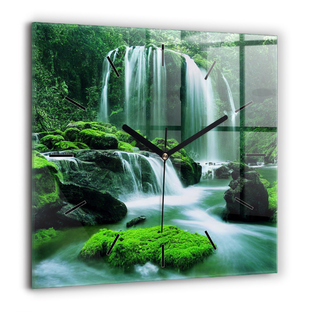 Horloge carrée en verre 60x60 cm Cascade dans la mousse